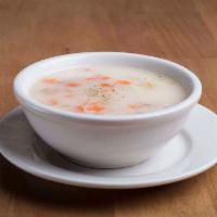 Chicken Soup · A blend of creamy chunks of chicken, celery, carrots and noodles.