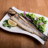 Branzino · Imported Mediterranean sea bass flaky white sweet meat, served as a whole grill. Served with...