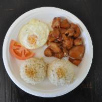 Sweet Chicken  · House-made marinated sweet spiced chicken. Served with egg and choice of garlic or white rice.