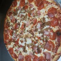 Meat Feast Pizza · Mozzarella cheese, pepperoni, Canadian bacon, meatballs and sausage.