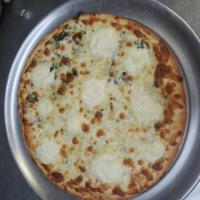 Pizza Bianca · Ricotta.  fresh Basi.l fresh garlic. And   Mozzarella  Cheese 