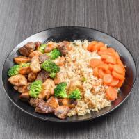 Steak and Chicken · USDA Choice sirloin steak and grilled chicken tenderloin cooked in our savory hibachi sauce.