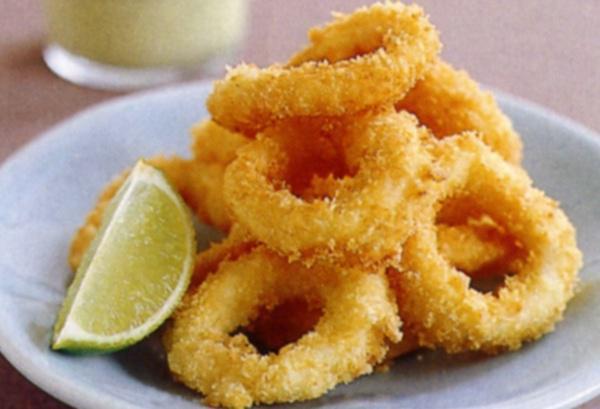 Calamari · Deep fried squid in a crisp garlicky batter.