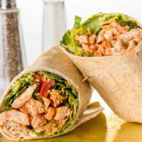Buffalo Chicken Wrap Combo · Grilled chicken, cheddar, romaine, Roma tomato, celery salt, Buffalo sauce, and ranch dressi...