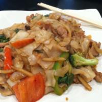 Spicy Noodle · Chicken, pork or tofu. Wide rice noodles with mushrooms, onions, broccoli, carrots, bamboo s...