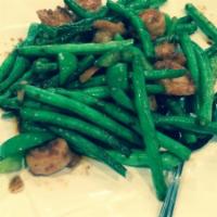 Green Bean · Stir-fried green bean with choice of meat. Gluten Free.