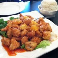 Fried Sweet and Sour · Lightly battered with pineapple, onions and bell peppers tossed in sweet and sour sauce.