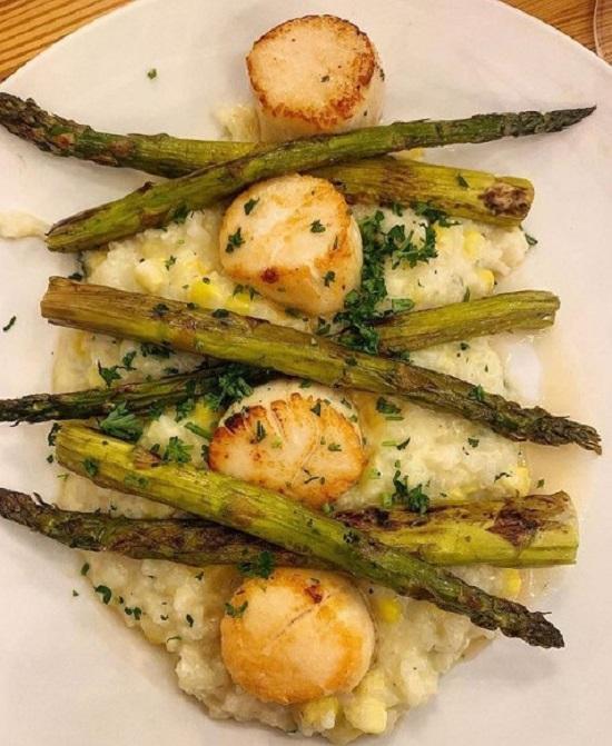 Pan Seared Scallops - GF · four jumbo scallops over corn risotto and roasted asparagus