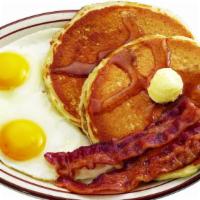 Double Webb Breakfast · Two eggs, two wheat cakes, and either two strips of bacon or two sausage links.