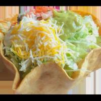 Taco Salad · IN A BOWL OR SHELL, CHOICE OF MEAT, RICE, BEANS, LETTUCE, PICO DE GALLO, SOUR CREAM, GUACAMO...