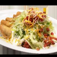 3 Roll Tacos · Served with chicken, guacamole, cheese, lettuce, pico de gallo, sour cream.