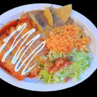 Enchilada Combo · Three enchiladas with your choice of meat ,cheese topped with enchilada sauce cheese and sou...