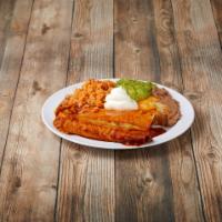 Enchiladas Plate · 2 enchiladas served with rice and beans.