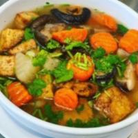 Pho Vegetarian · Tofu, carrots, daikon, and mushroom in a veggies broth with rice noodle. Add add-ons for an ...