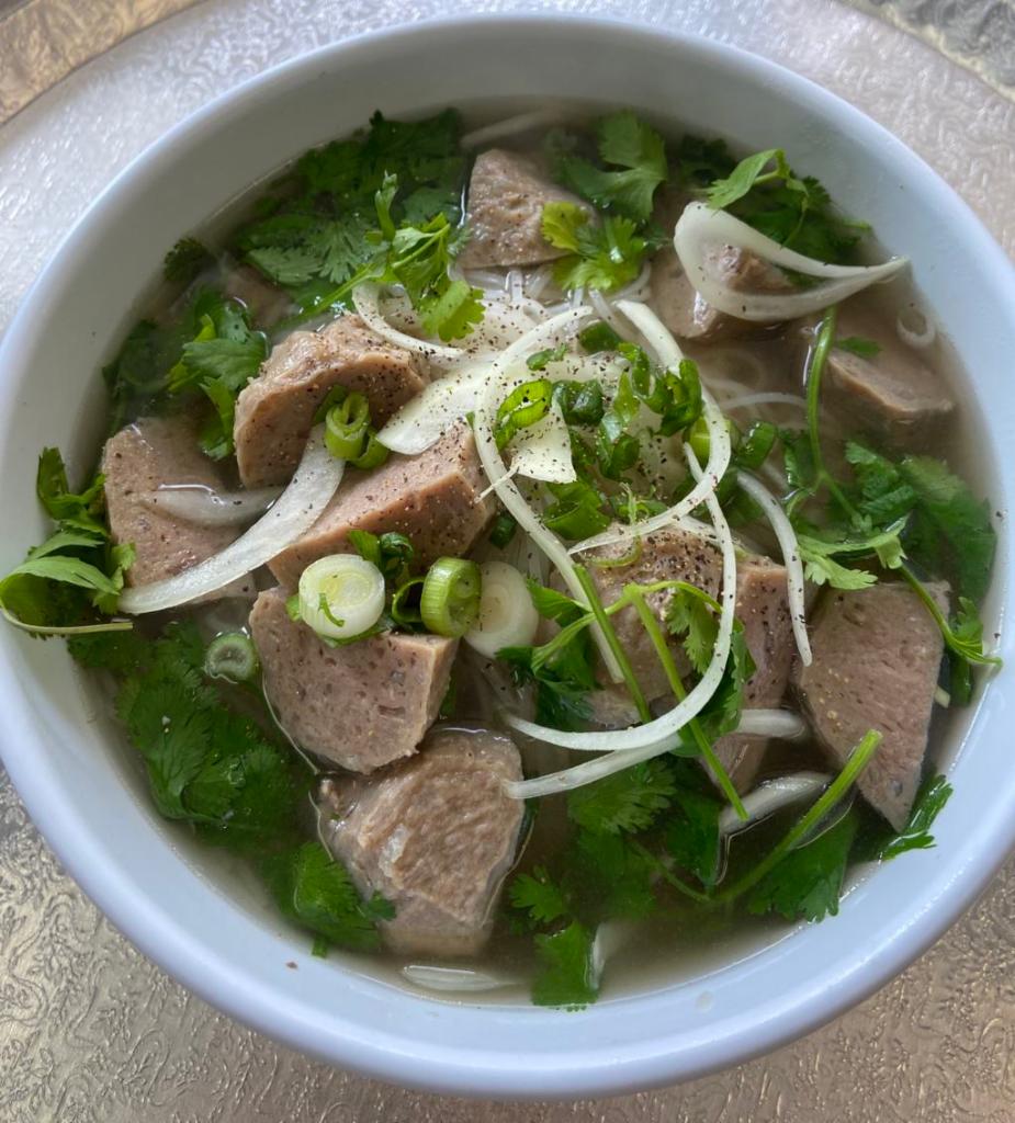 P4. Pho Bo Vien · Beef meatballs in a rich beef broth with rice noodles. Add add-ons for an additional charge.