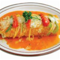 Fajita Burrito · Your choice of steak or chicken strips with beans, rice, bell peppers, tomatoes and onions t...