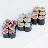 3 Rolls Maki Triple Delight · Tuna, yellowtail and salmon.