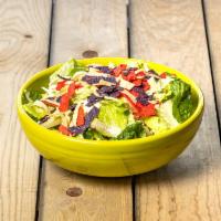 Southwest Chicken Caesar Salad · Chopped romaine lettuce with antibiotic-free chicken tossed with chipotle Caesar dressing, p...