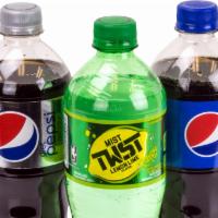 Bottled Soda · Your choice of a 20oz bottle of Pepsi, Diet Pepsi, Sierra Mist, Mountain Dew or Mug Root Beer