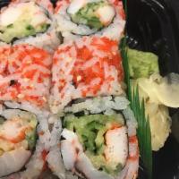 Spicy Seafood Maki · Crab, shrimp, octopus, tobiko, cucumber and spicy mayo sauce