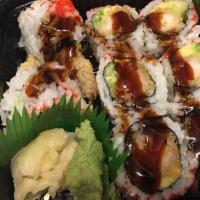 Crazy Maki · Shrimp tempura, avocado, cucumber, tobiko and spicy mayo