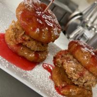 Funnel Cake Chicken Biscuits · Buttermilk fried and Strawberry glazed.