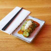 Spicy Cucumber · Spicy pickled Japanese cucumber, bonito flake.