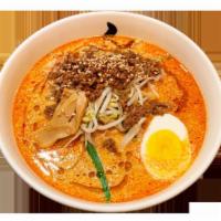 Tan Tan Men · Bonito & Vegetable broth, white sesame, sesame seeds & oil, ground pork, half boiled egg, be...