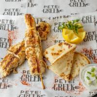  One Chicken Souvlaki Skewer · One Skewer Served with toasted pita and choice of a sauce 