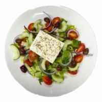 Greek Salad · Romaine lettuce, kalamata olives, tomatoes, cucumbers, red onions, imported Feta cheese and ...