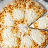 White Pie · Mozzarella, ricotta and Parmesan cheeses (no sauce).
