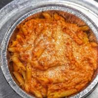 Penne alla Vodka · Penne pasta baked with our alla vodka sauce, topped with Parmesan and mozzarella cheese.