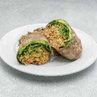 Tahini Fusion Wrap · Grilled tempeh, sprouts, tomato, mixed greens, organic rice, avocado, house-made tahini dres...