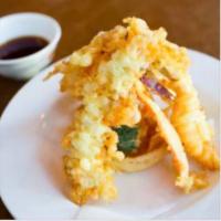 Shrimp and Vegetables Tempura Appetizer Dinner · Deep fried shrimp and vegetables in a light Japanese style batter