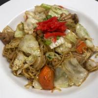 Yakisoba  · Japanese stir fried lo mein with chicken and vegetables.