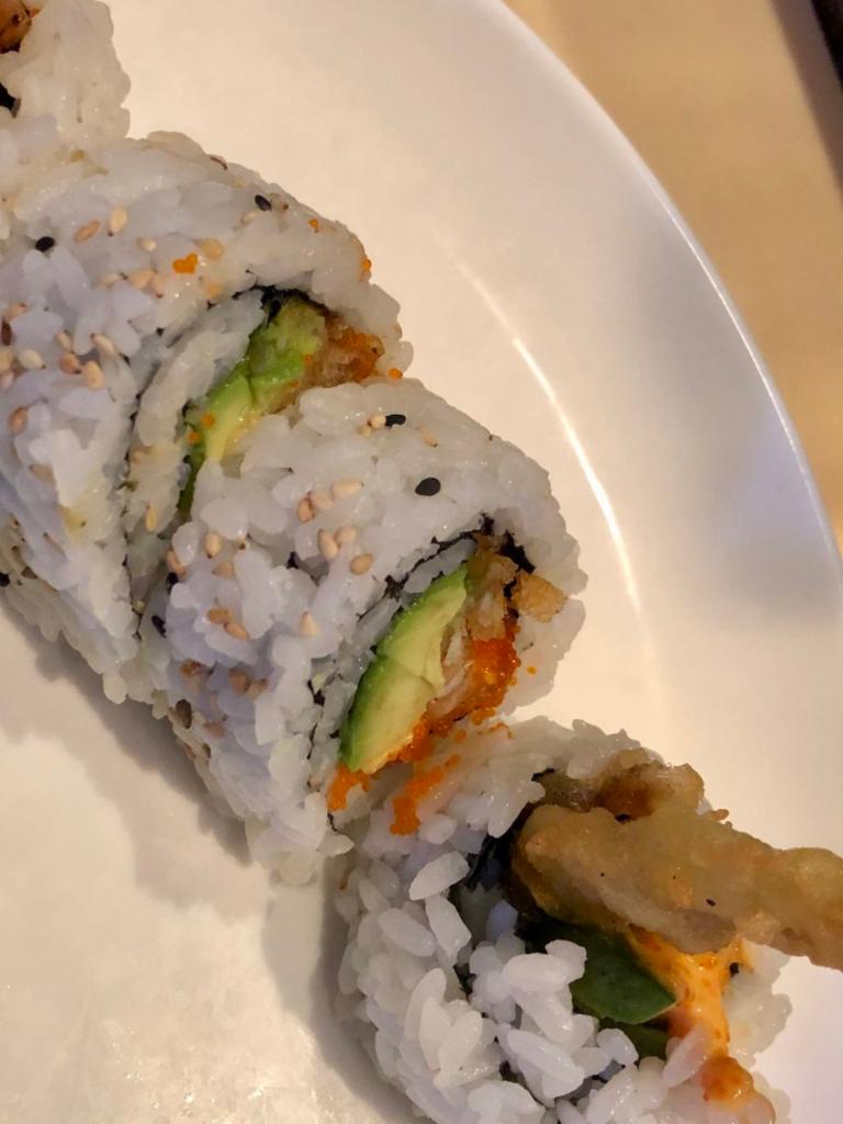 4 Pieces Shrimp Tempura Roll · Shrimp tempura, avocado, spicy mayo and masago