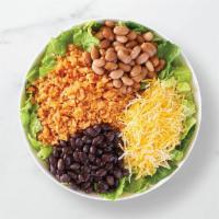 Bean & Cheese Bowl · Black or pinto beans, Spanish rice, triple cheese on a bed of chopped romaine