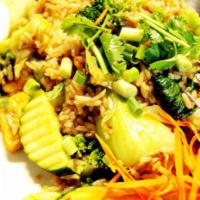 47. Vegetable Fried Rice · Seasonal vegetables, Chinese broccoli, onions, and fried tofu. Stir fried with jasmine rice ...