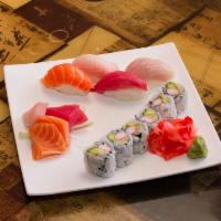 E2. Sushi Regular · 8 pieces chef choice with California roll or tuna roll.