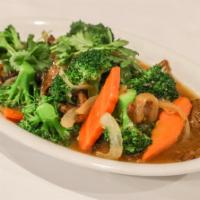 Stir-Fried Broccoli · Broccoli, soy beef, onion and carrot stir fried with garlic sauce.