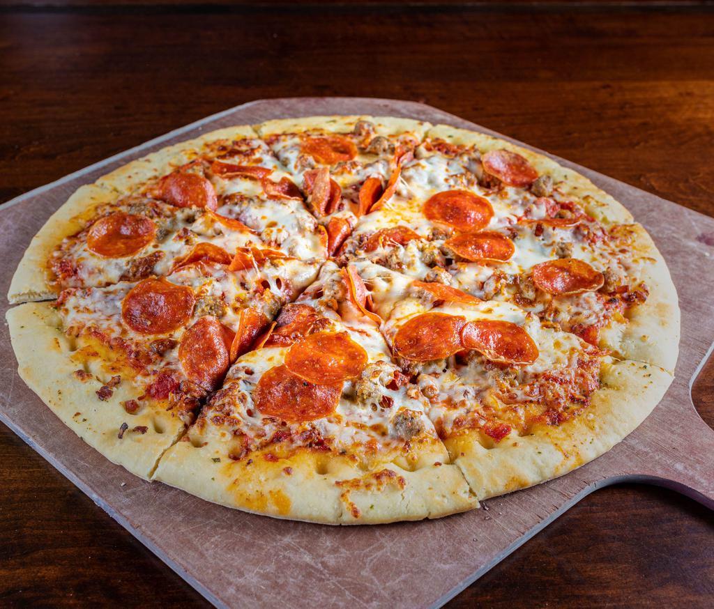 Meat Lovers Pizza · Pepperoni, Sausage, Bacon, Red sauce