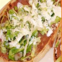 Sope Vegetariano · Beans lettuce cheese and sour cream 