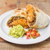 Burritos · Choice of tortilla stuffed with your choice of meat and rice, beans, Monterey Jack cheese, l...