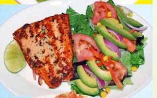  Salmon al Sarten Platter · Grilled salmon
Rice Beans and Salad 
