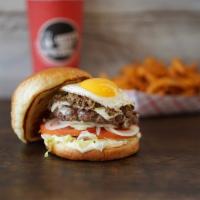 Lefty's Cheesesteak Burger · Fresh 6 ounce Beef Patty! Topped With Steak and a Fried Egg.            Don't forget to choo...