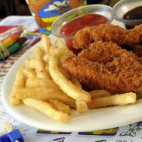 Kid's Chicken Strips · Chicken breast strips coated with Japanese bread crumbs, lightly fried