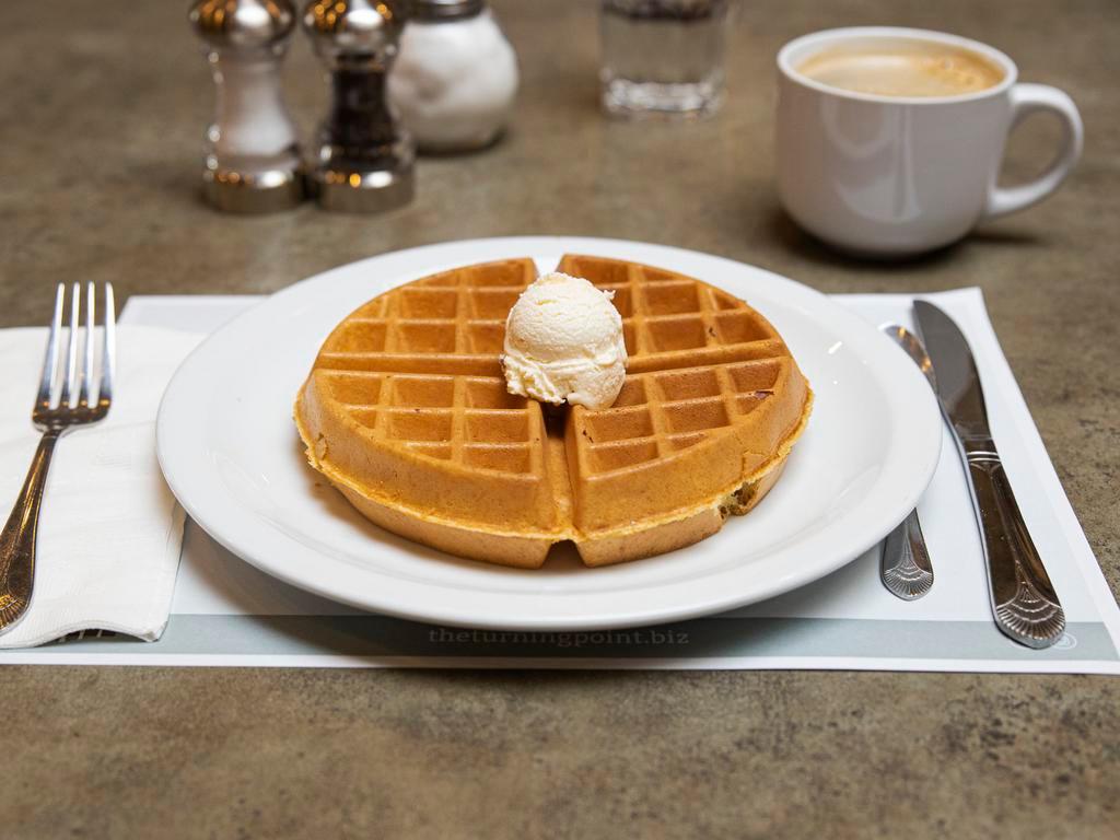 Plain Belgian Waffle · Served with warm syrup and whipped butter.