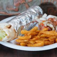 Falafel Sandwich Platter · Falafel sandwich and French fries. Served with rice and warm pita.