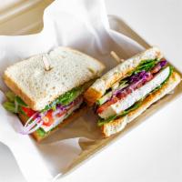 Veggie Sandwich · Chipotle mayonnaise, spinach, lettuce, bell pepper, red onion, tomato, cucumbers, red cabbag...