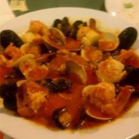Seafood Mediterraneo Platter · Mussels, shrimp, clams and calamari in a spicy marinara sauce.